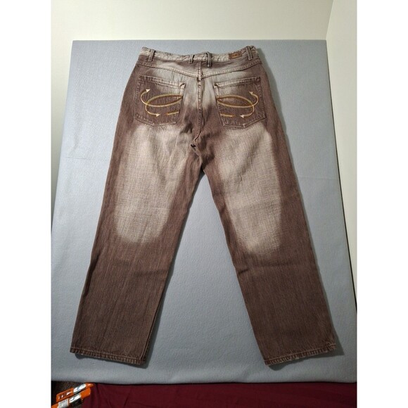 Knockout Jeans Men 36x32 Brown Whiskering Baggy Grunge Wide Leg Hip Hop Y2K EUC - Picture 11 of 13